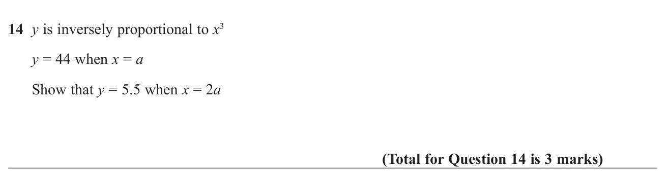 Show a value using inverse proportion to the cube of a variable.