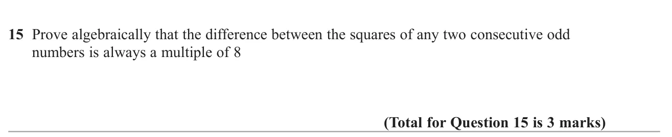 Prove that the difference of the squares of two consecutive odd numbers is always a multiple of 8.