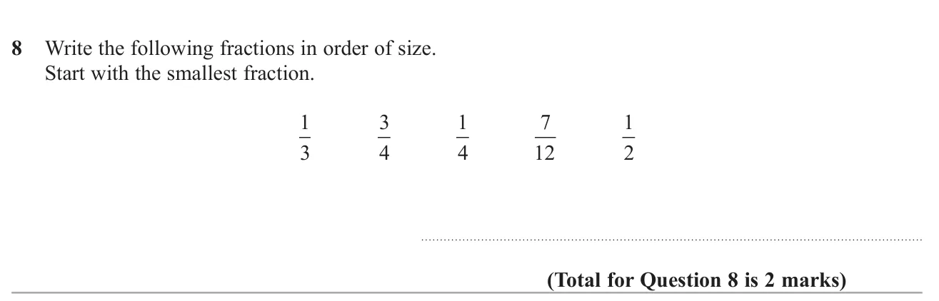 Put five fractions in order from smallest to largest.
