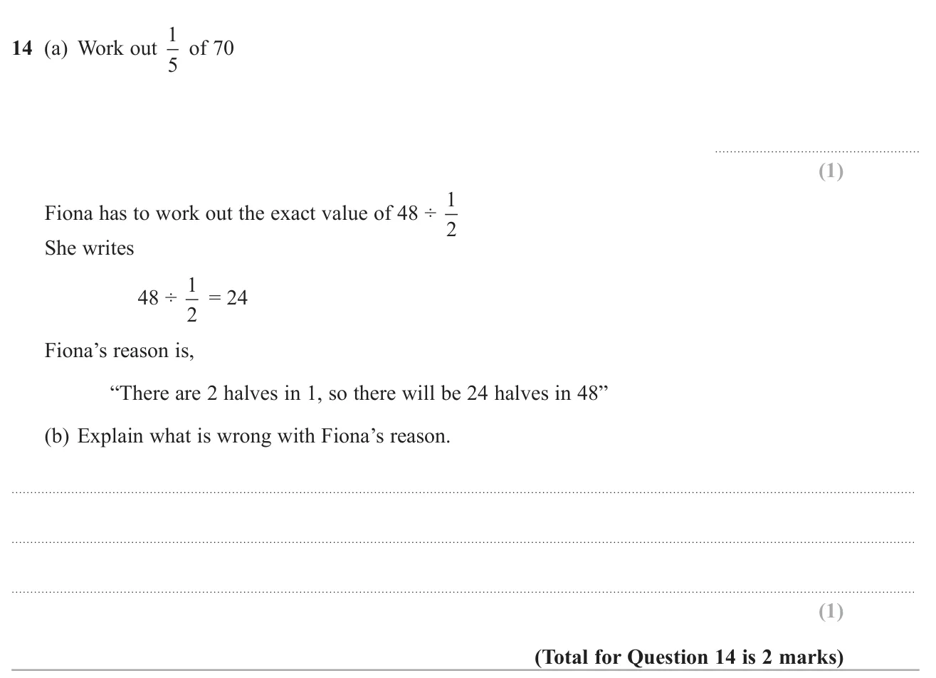 Find a unit fraction of a number and explain why a division by a half was done wrongly.