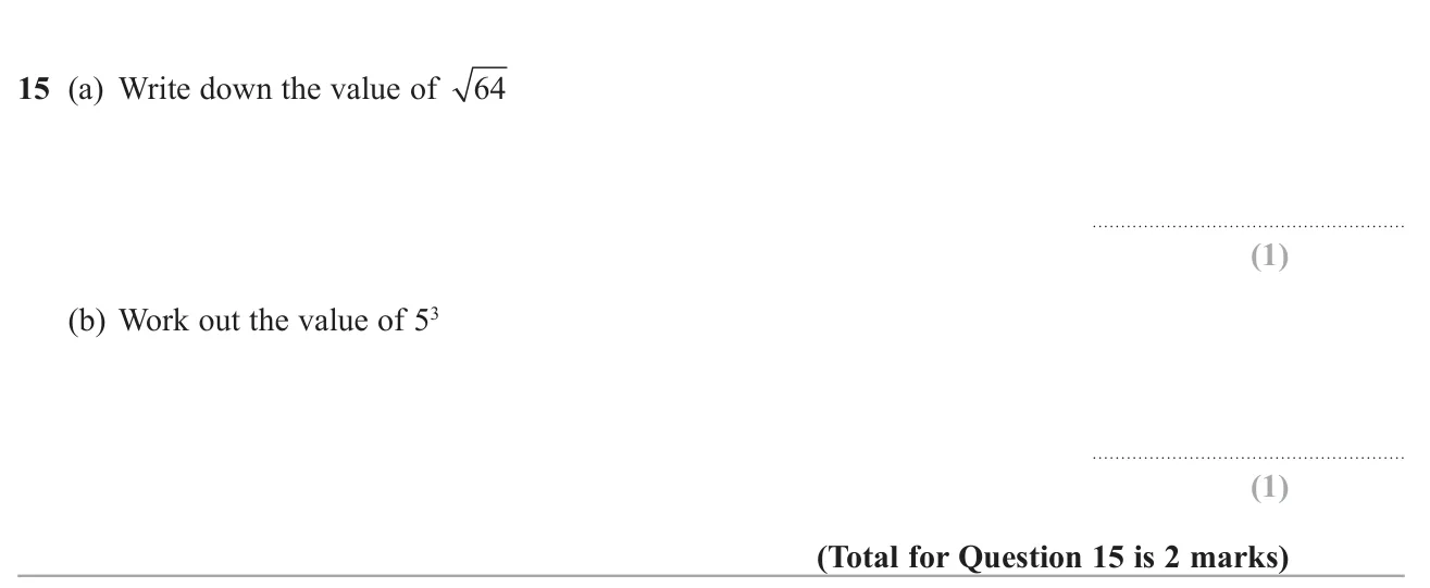 Find a square root and a cube of small whole numbers.