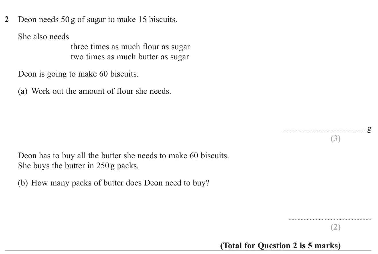 Scale up a recipe to find the flour needed and how many packs of butter to buy.