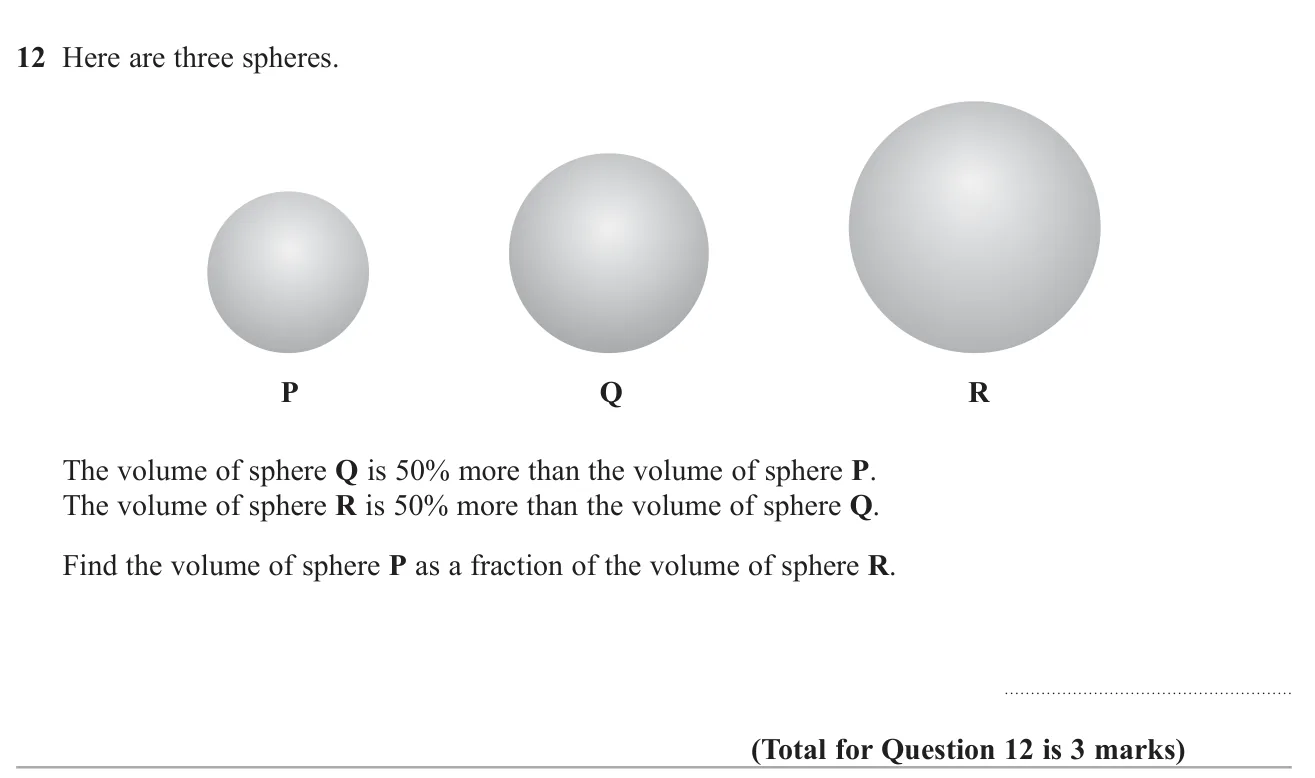 Two successive 50% increases link three volumes; express the first volume as a fraction of the last.