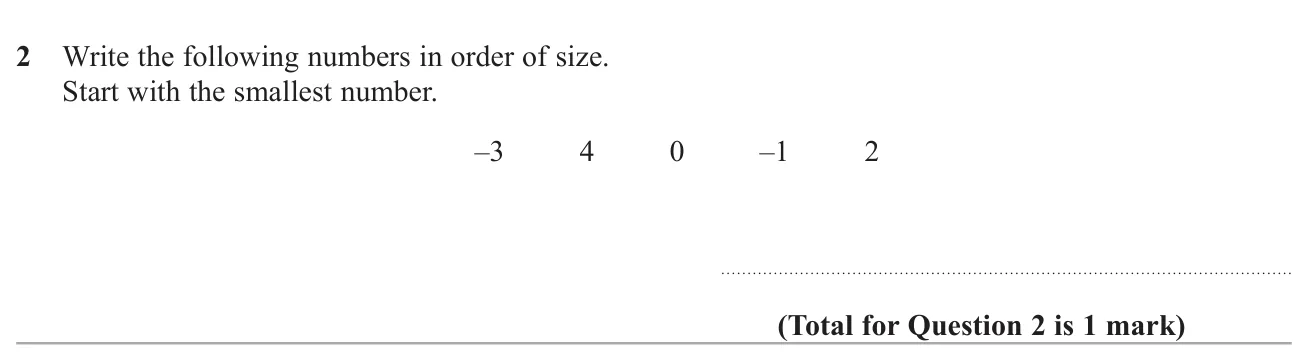 Put five positive and negative integers in ascending order.