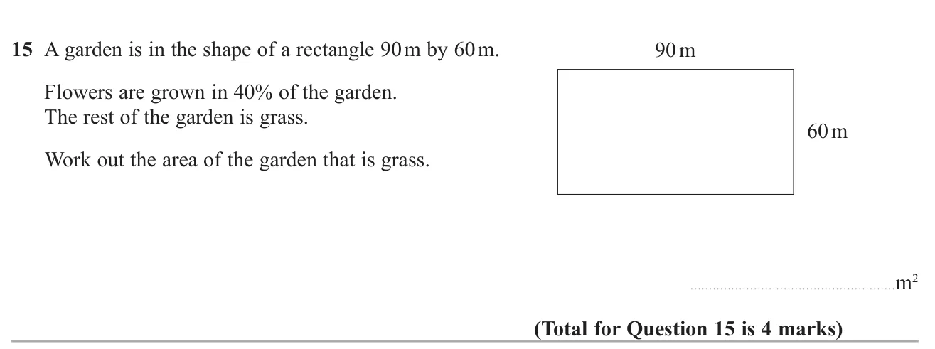 Find the grass area of a rectangular garden when a percentage of it is flowers.
