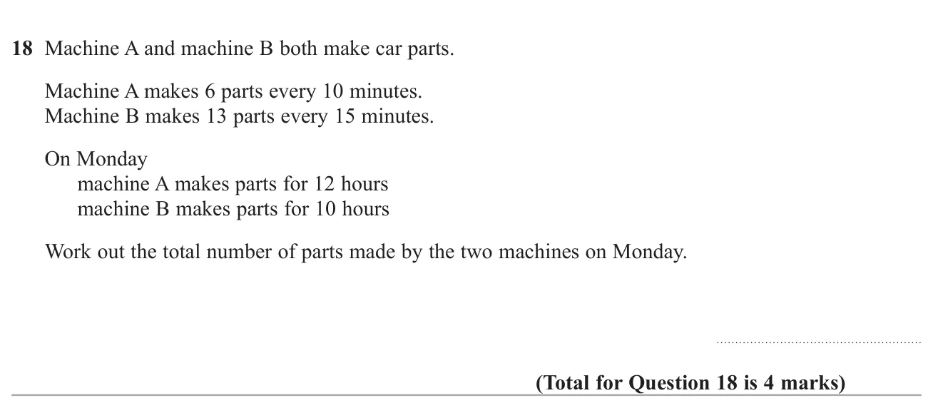 Find the total output of two machines working at different rates for different numbers of hours.