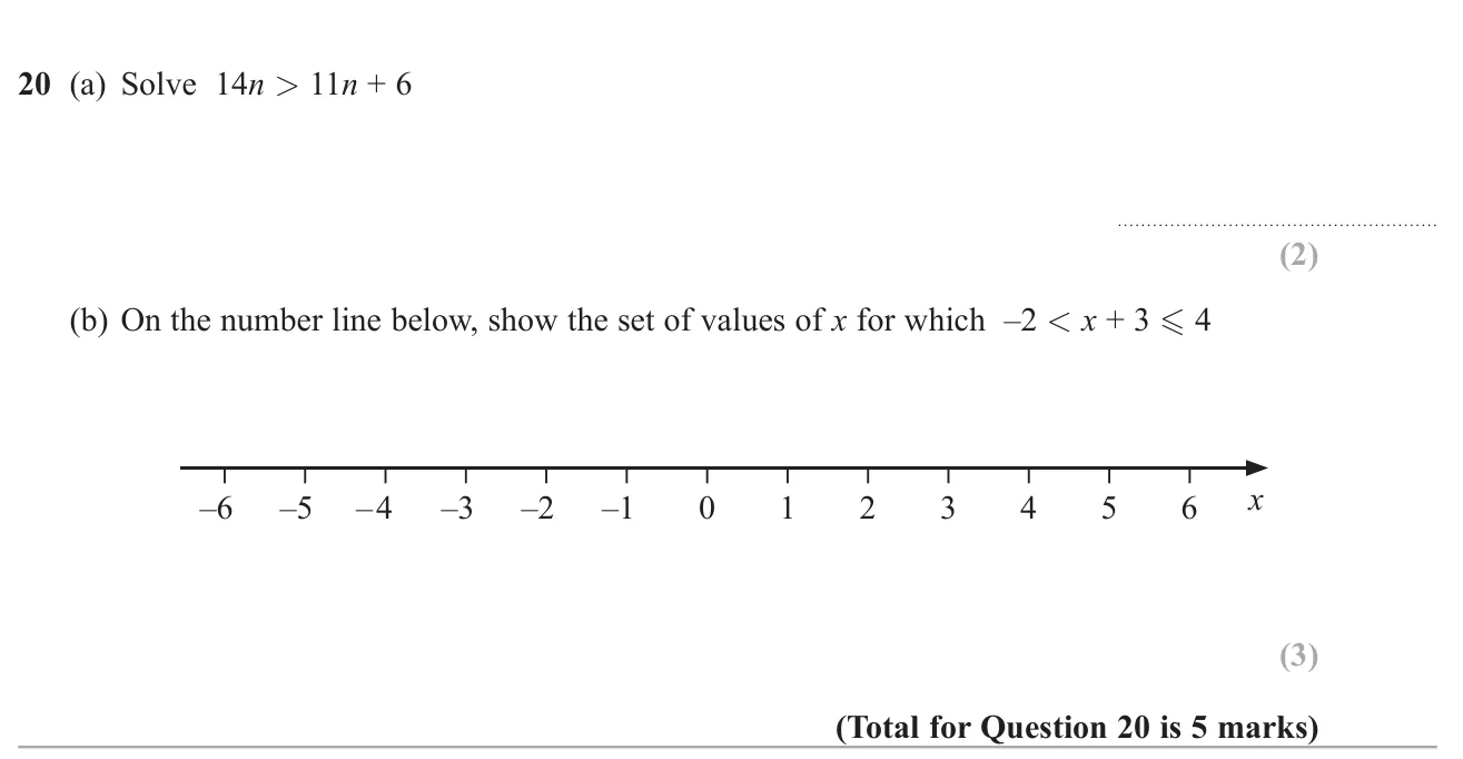 Solve a linear inequality, then show the solution set of a double inequality on a number line.