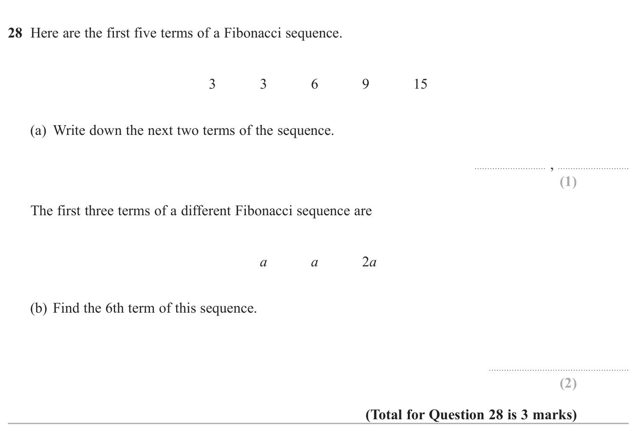 Continue a Fibonacci-type sequence, then find the 6th term of one given in terms of a.