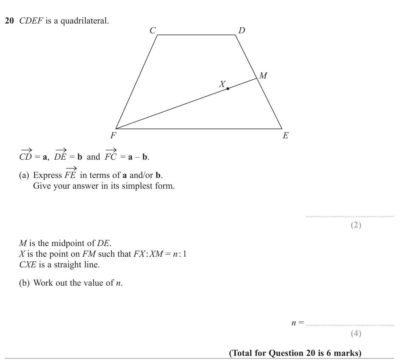 Express a vector in a quadrilateral and use a collinearity condition to find a ratio on a line.