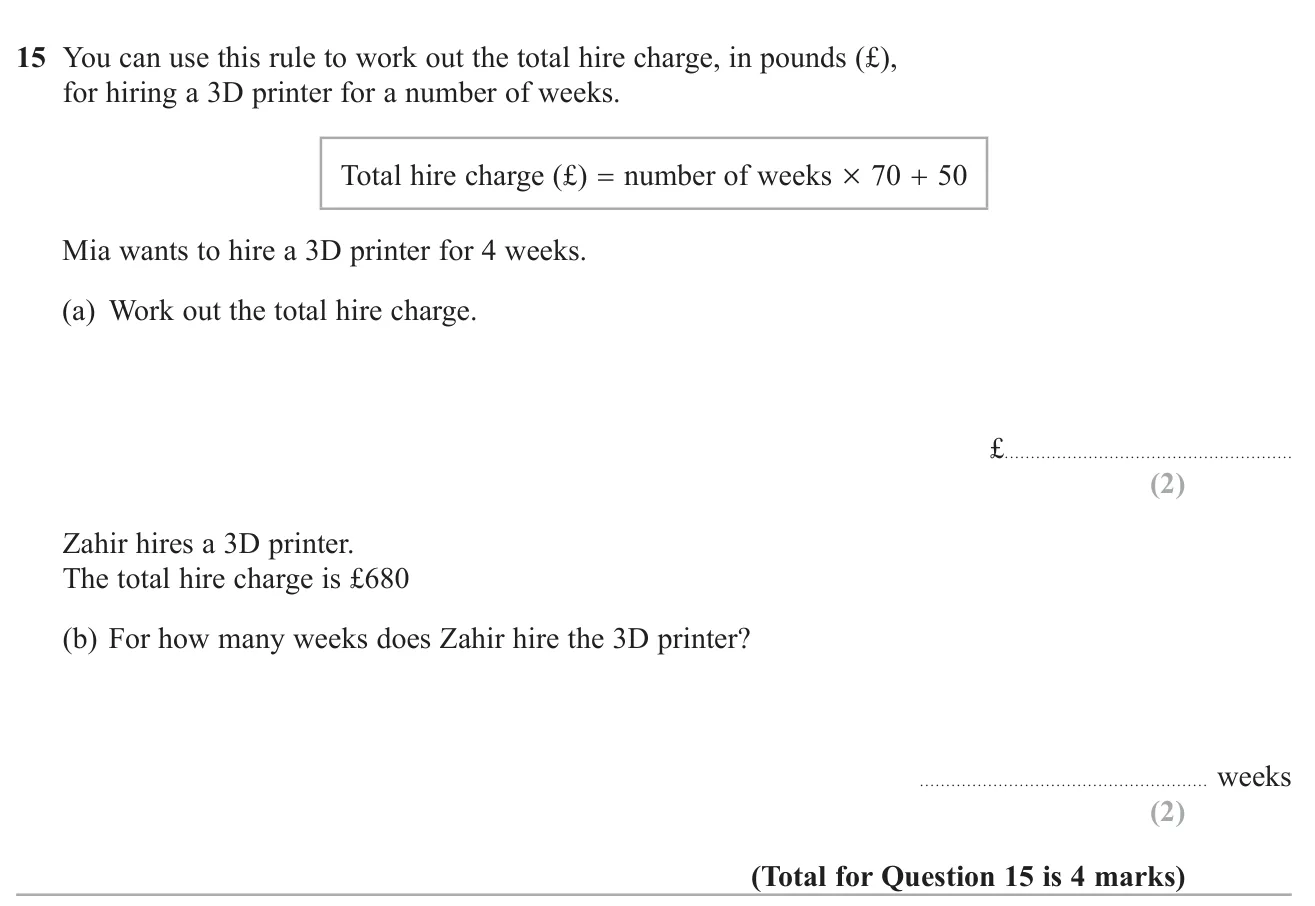 Use a word formula for hire charges forwards and backwards.
