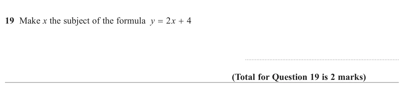 Rearrange a linear formula to make x the subject.