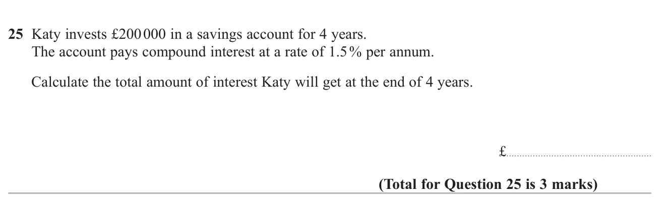Work out the total compound interest earned on savings over 4 years.