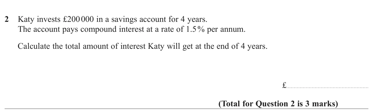 Work out the total compound interest earned on savings over 4 years.
