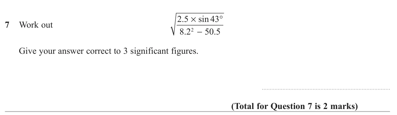 Evaluate a square root of a fraction involving a sine and a square on a calculator, to 3 significant figures.
