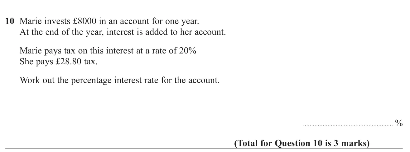 Work backwards from the tax paid on interest to find the account's interest rate.