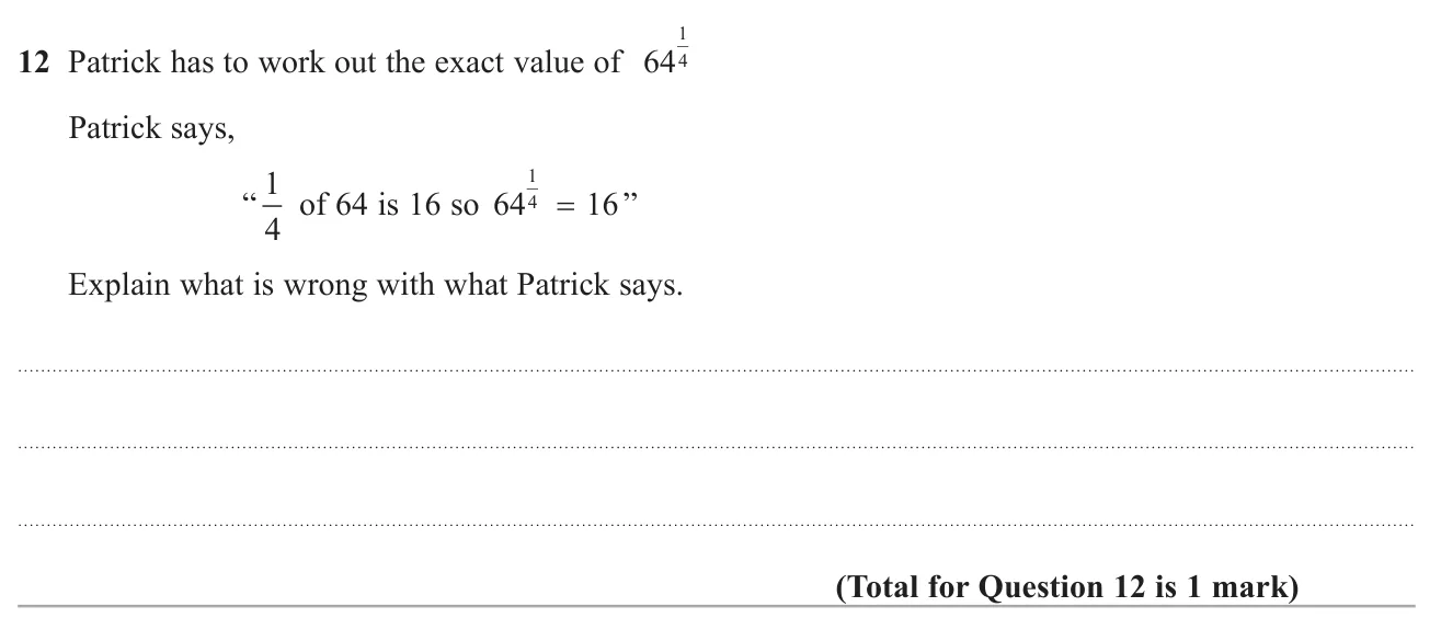 Explain the error in treating a fractional power as multiplying by the fraction.