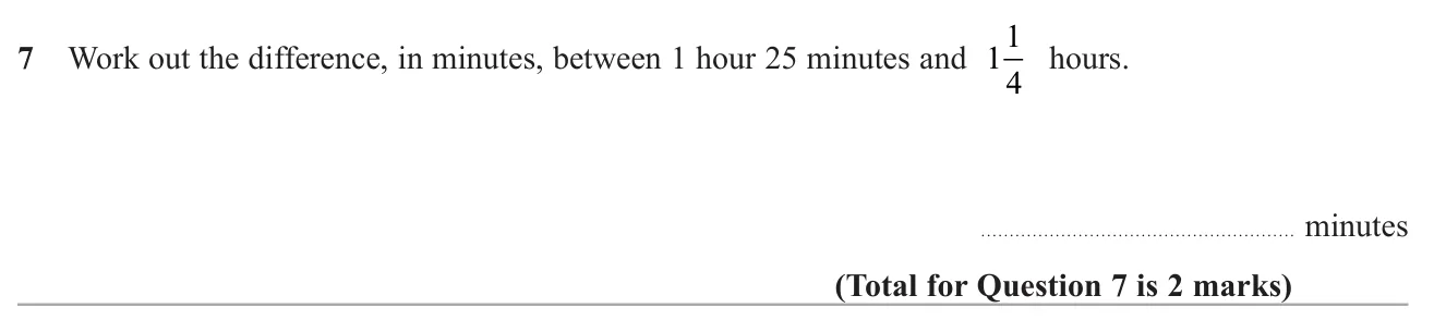 Find the difference in minutes between two lengths of time, one given as a mixed-number of hours.