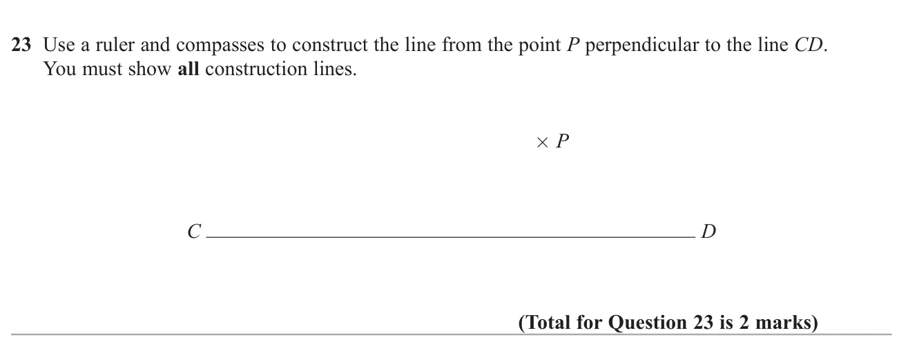 Use a ruler and compasses to draw the perpendicular from a point to a line.