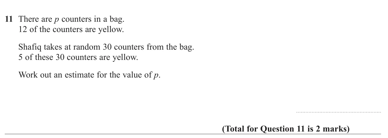 Use the proportion of yellow counters in a sample to estimate how many counters are in the bag.