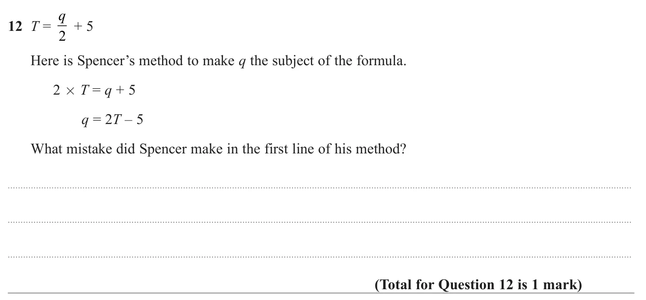 Spot the error in someone's first step when rearranging a formula with a fraction.