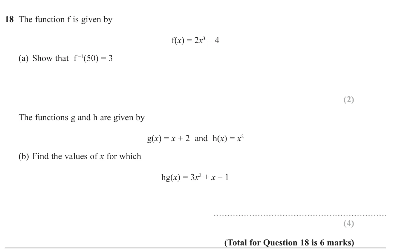 Show a value of an inverse function, then solve an equation involving a composite function.