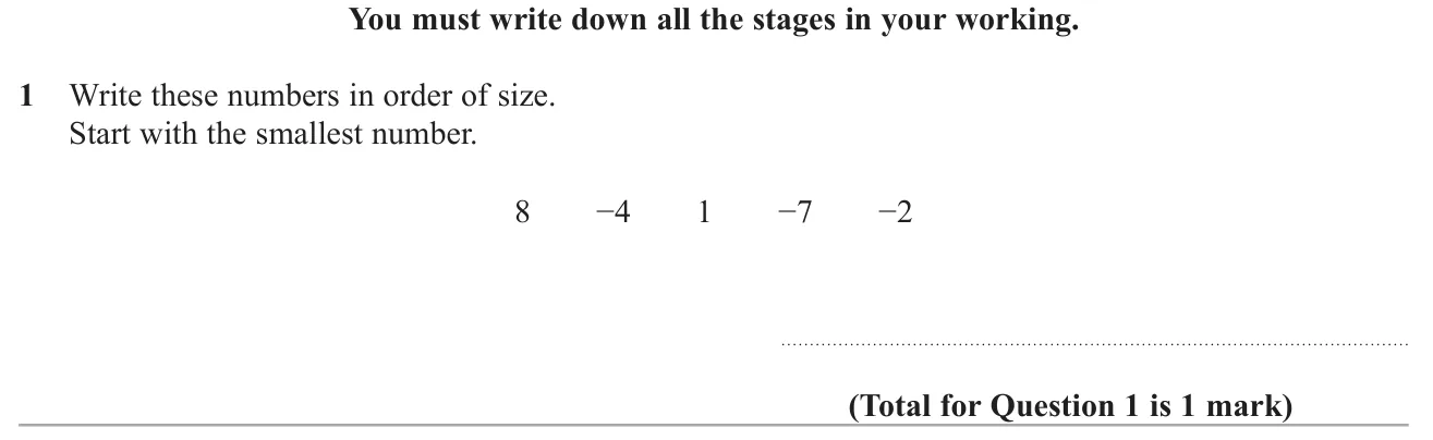 Put five positive and negative whole numbers in ascending order.