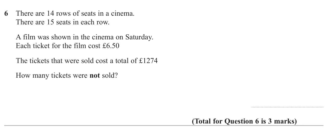Use the number of seats and the ticket takings to find how many seats were empty.