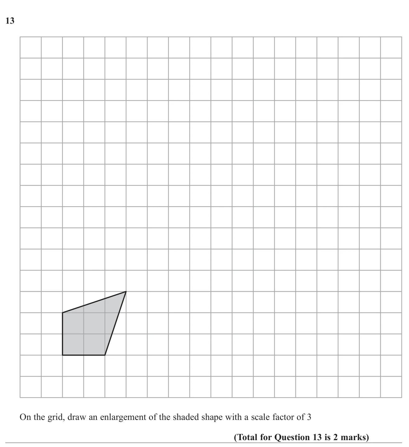 Draw an enlargement of a shape on a grid with a given scale factor (no centre given).