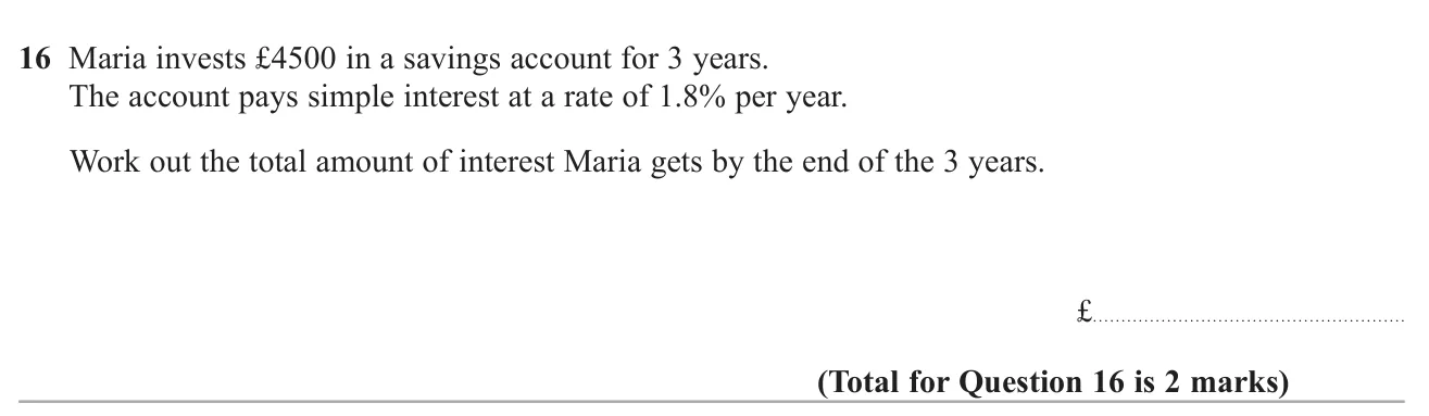 Work out the simple interest on a savings amount over several years.