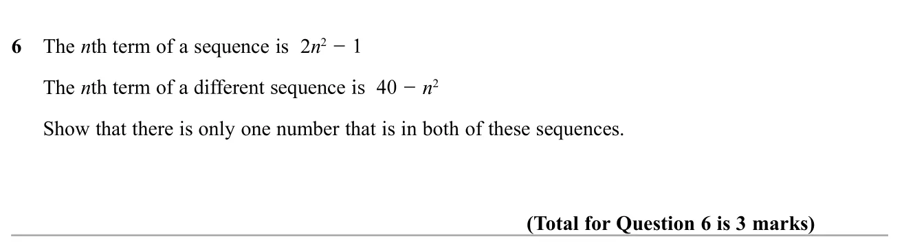 Show that two quadratic sequences share exactly one common term.