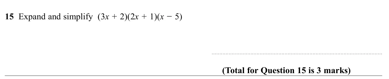 Expand the product of three linear brackets and simplify.