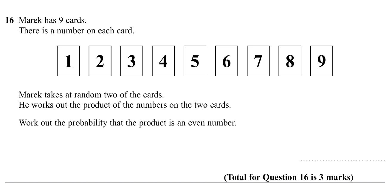 Find the probability that the product of two cards picked without replacement is even.