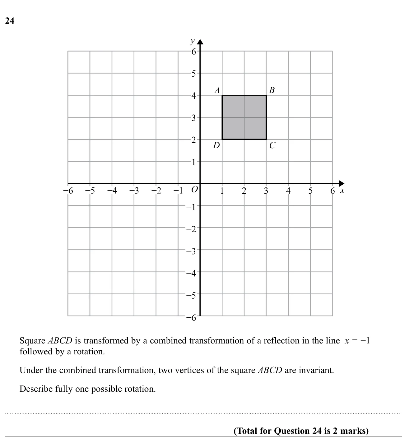 Find a rotation that, after a reflection, leaves two vertices of a square unchanged.