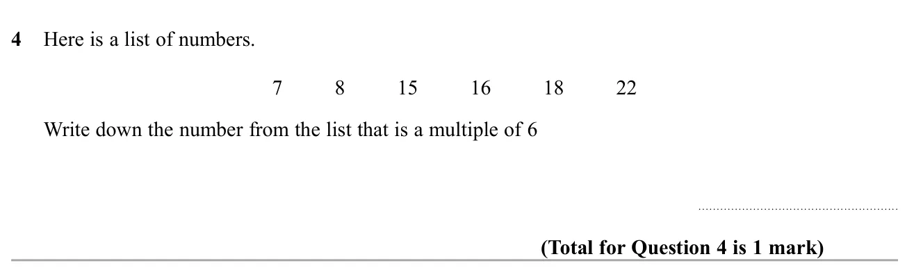 Pick out the number from a short list that is in the 6 times table.