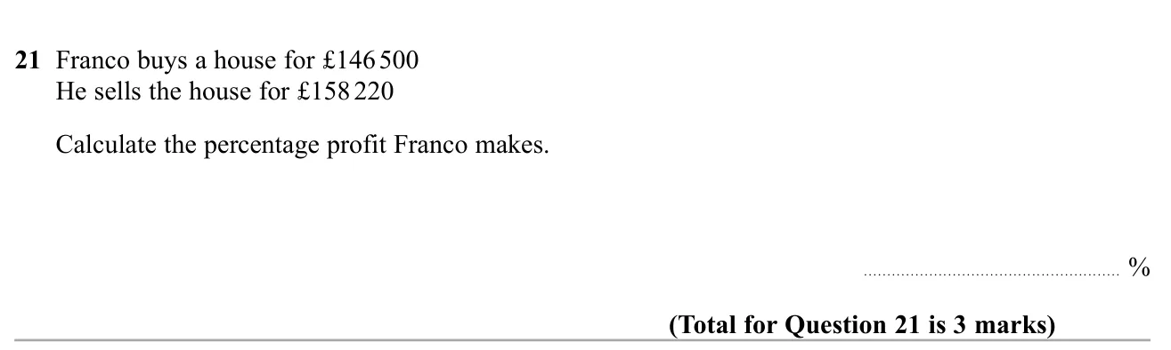 Work out the percentage profit made on selling a house.
