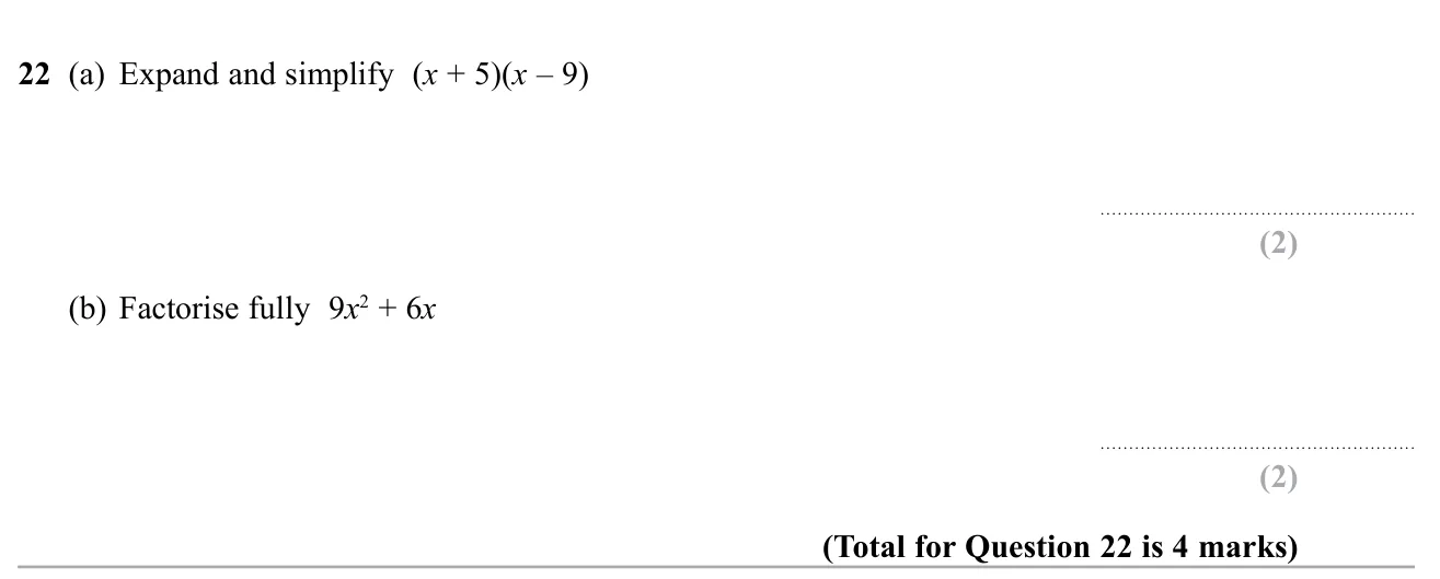 Expand a product of two brackets and fully factorise a two-term expression.