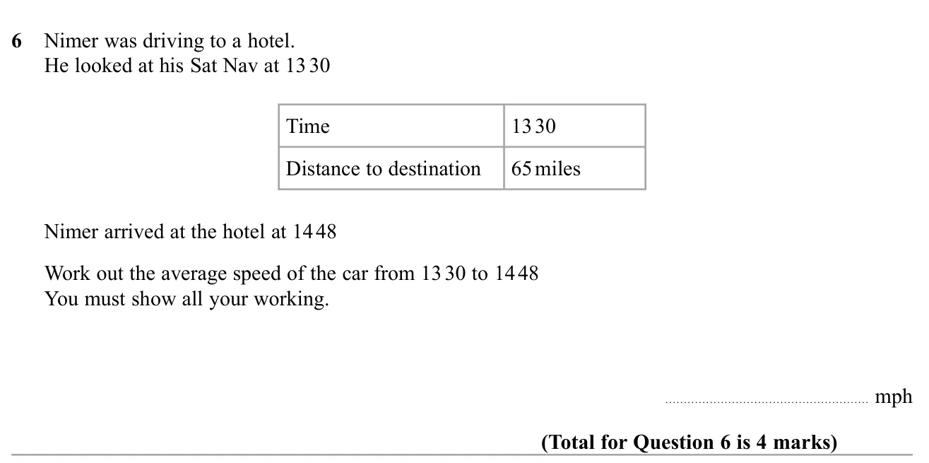 Find an average speed in mph from a distance and start and finish clock times.