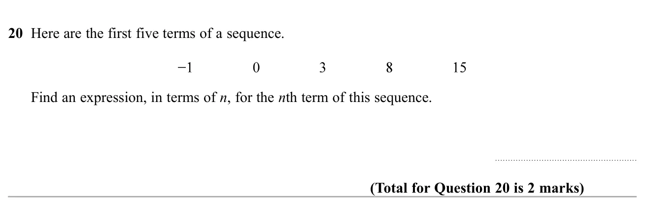 Find the nth term of a quadratic sequence.
