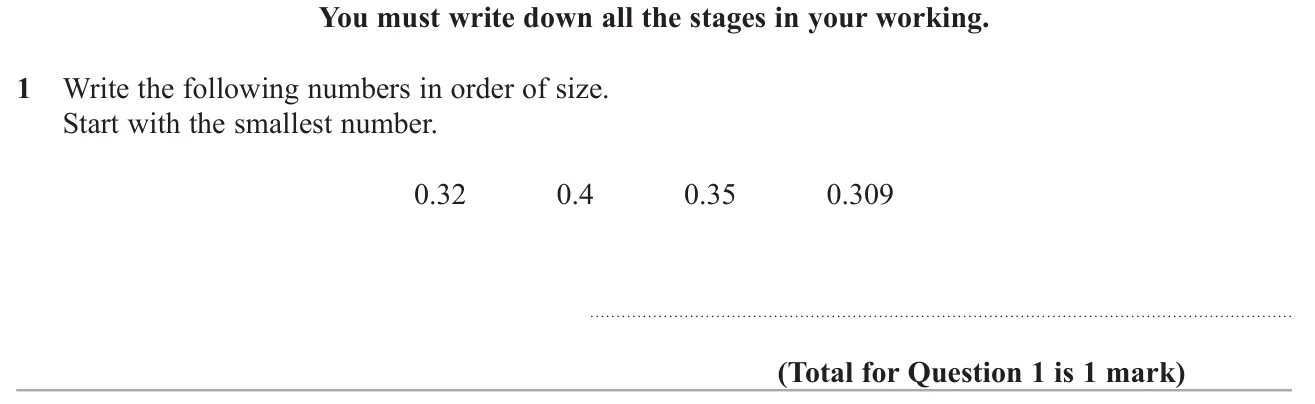 Put four decimals with different numbers of decimal places in order, smallest first.