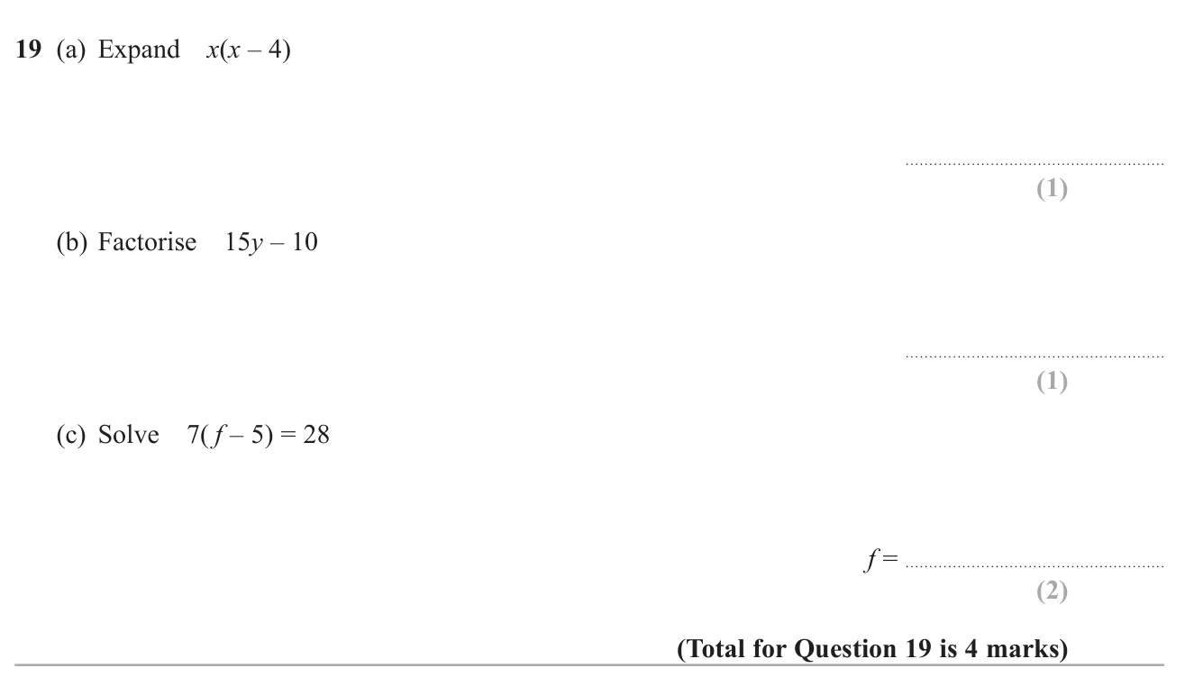 Expand a single bracket, factorise a linear expression and solve a linear equation with a bracket.