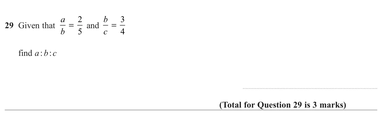 Combine two fractional relationships into a single three-part ratio.
