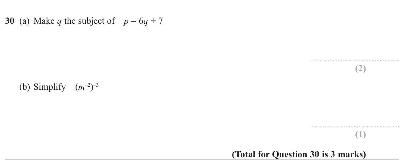Rearrange a linear formula to change the subject, and simplify a negative power raised to a negative power.