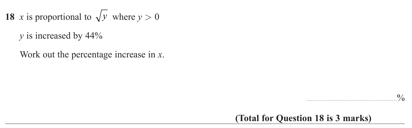 Find the percentage increase in a quantity that varies as the square root of another when that one rises by 44%.