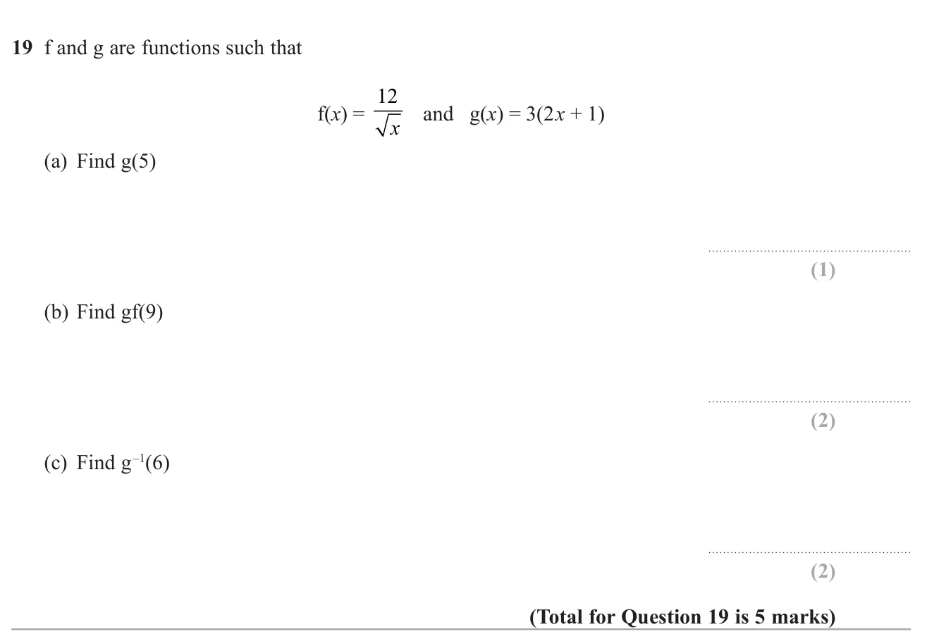 Evaluate a function, a composite function and an inverse function at given values.