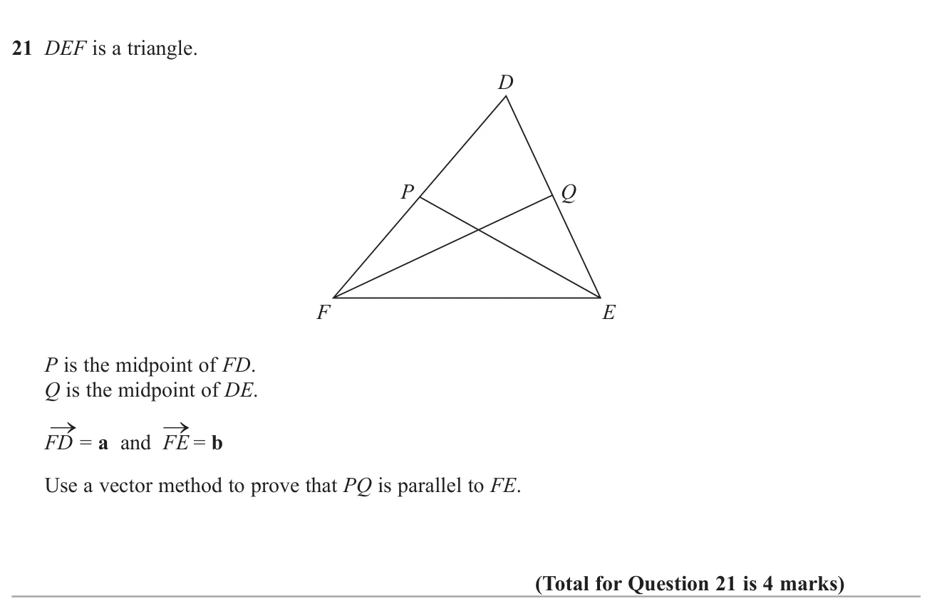 Prove with vectors that the line joining two midpoints of a triangle is parallel to the third side.