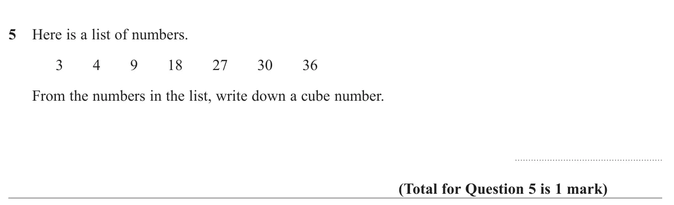 Pick out the cube number from a list of whole numbers.