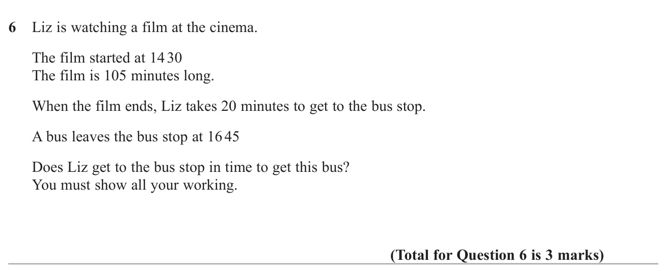 Use a film's start time, length and travel time to decide whether someone reaches a bus in time.