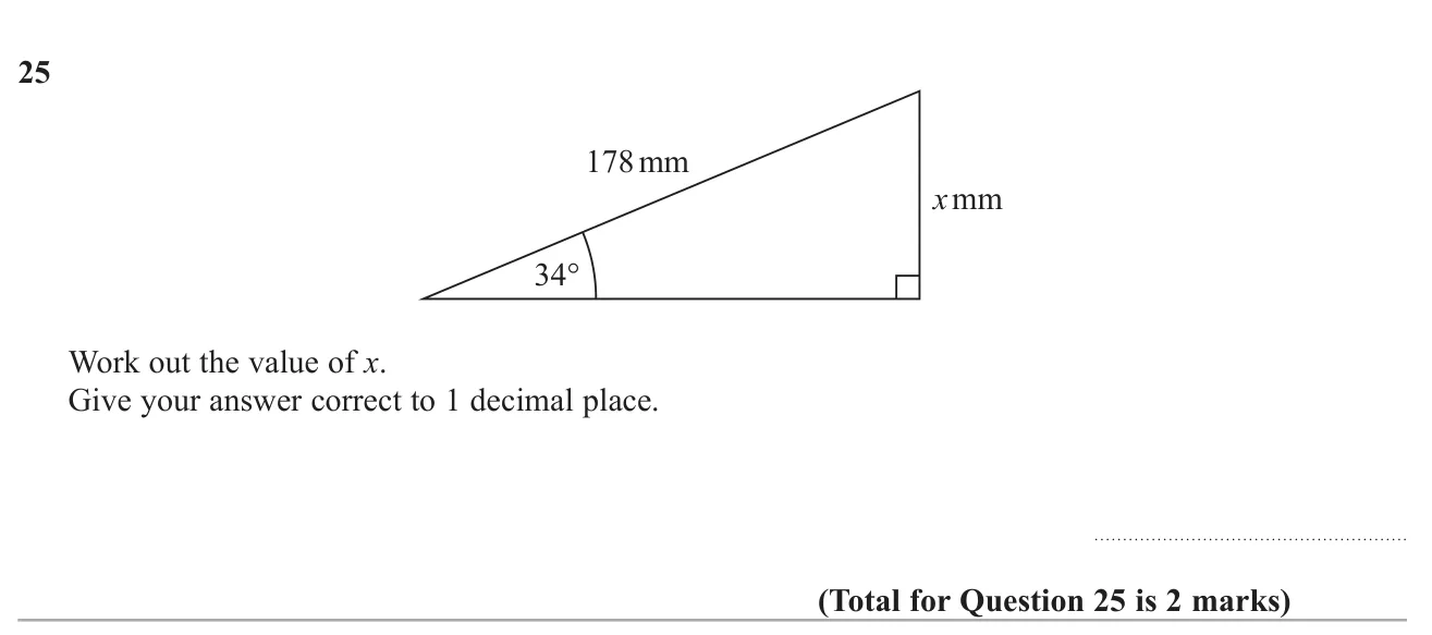 Use trigonometry to find the side opposite a given angle in a right-angled triangle from the hypotenuse.