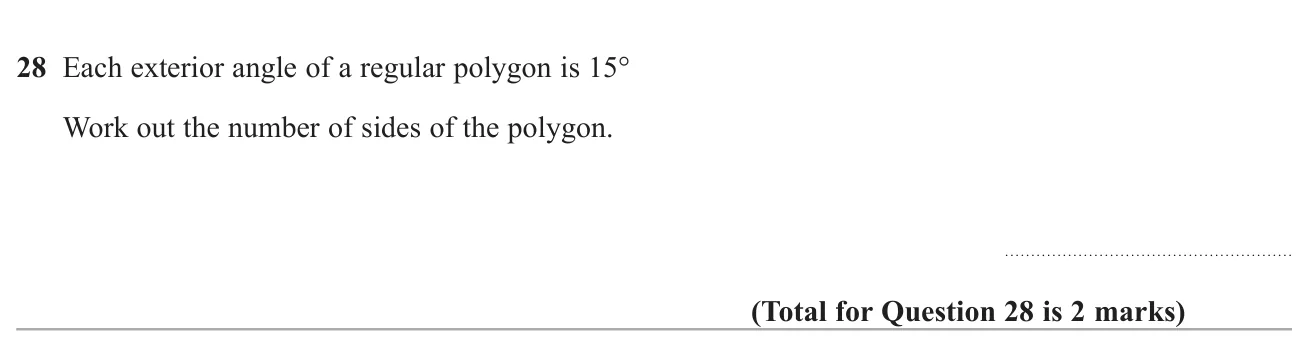 Find the number of sides of a regular polygon from its exterior angle.