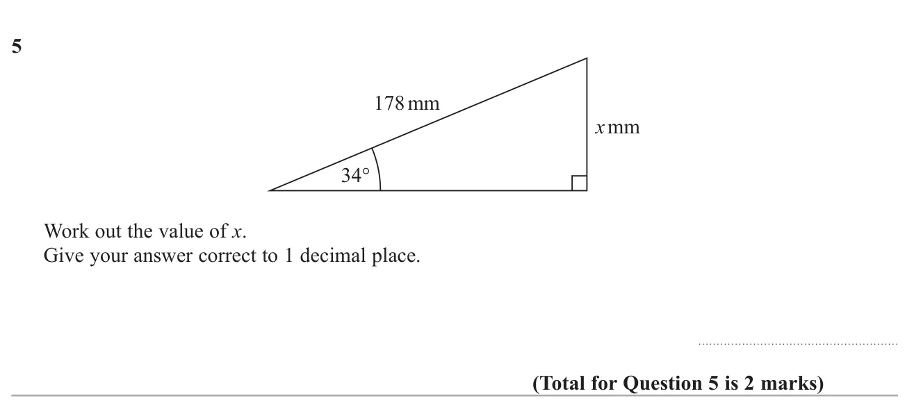 Use trigonometry to find the side opposite a given angle in a right-angled triangle from the hypotenuse.